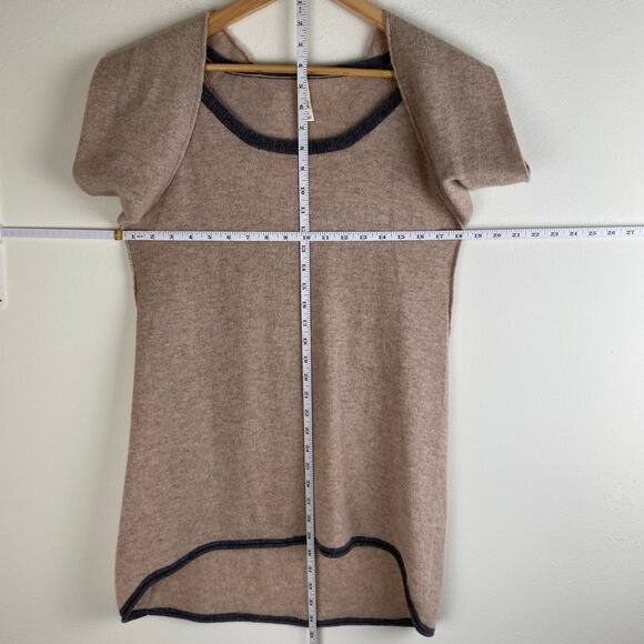 Red Envelope 100% Cashmere Sweater Size L Beige Contrast Trim Tunic Top Casual - Picture 10 of 10